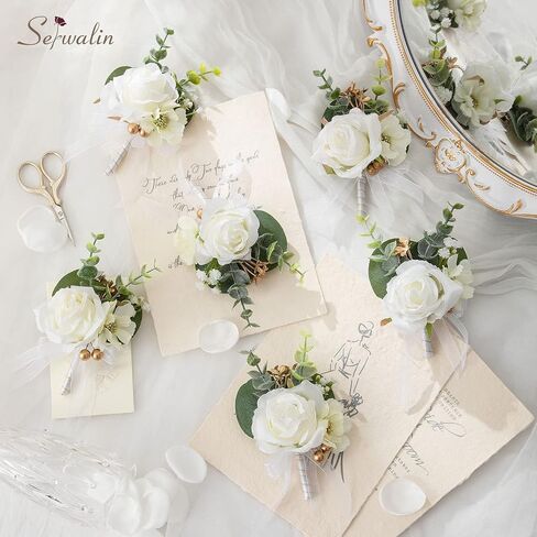 Serwalin 6 Pcs Blue & White Boutonniere for Men Wedding Groom and Groomsmen Boutonniere for Wedding Ceremony Anniversary, Formal Dinner Party,Prom Artificial Flowers in Saudi Arabia