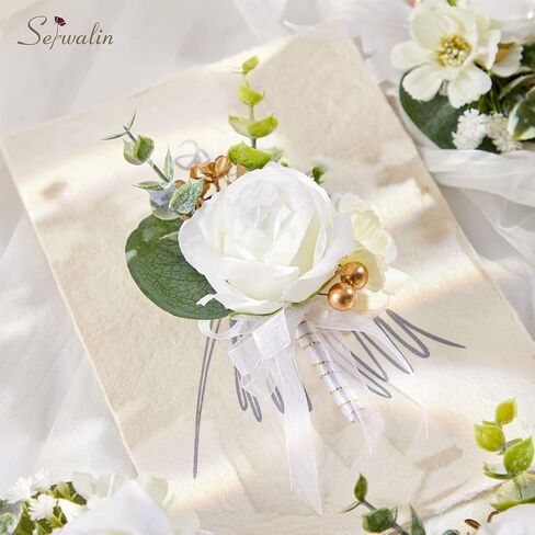 Serwalin 6 Pcs Blue & White Boutonniere for Men Wedding Groom and Groomsmen Boutonniere for Wedding Ceremony Anniversary, Formal Dinner Party,Prom Artificial Flowers in Saudi Arabia