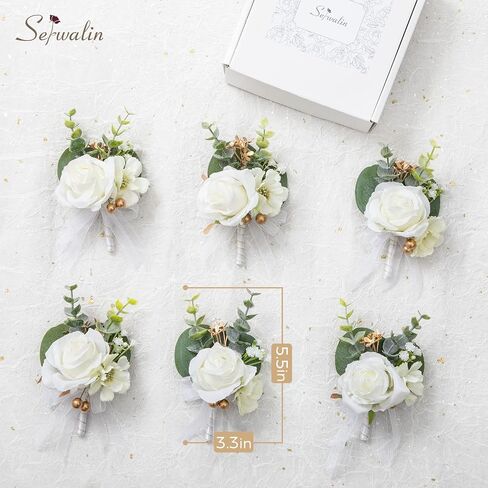 Serwalin 6 Pcs Blue & White Boutonniere for Men Wedding Groom and Groomsmen Boutonniere for Wedding Ceremony Anniversary, Formal Dinner Party,Prom Artificial Flowers in Saudi Arabia