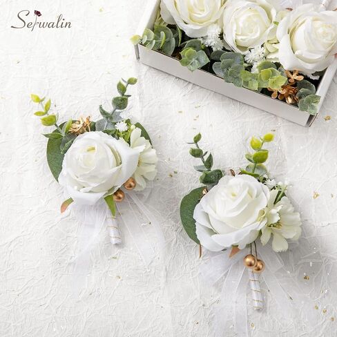 Serwalin 6 Pcs Blue & White Boutonniere for Men Wedding Groom and Groomsmen Boutonniere for Wedding Ceremony Anniversary, Formal Dinner Party,Prom Artificial Flowers in Saudi Arabia
