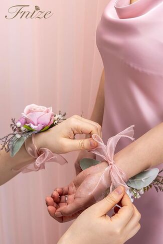 Fnize Blue Corsage and Boutonniere Set for Bride Groom Bridesmaids Groomsmen Wedding Homecoming Flowers Prom Suit Accessories, Rose Boutonniere and Wrist Corsage Flower in Saudi Arabia