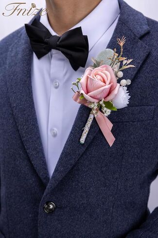 Fnize Blue Corsage and Boutonniere Set for Bride Groom Bridesmaids Groomsmen Wedding Homecoming Flowers Prom Suit Accessories, Rose Boutonniere and Wrist Corsage Flower in Saudi Arabia