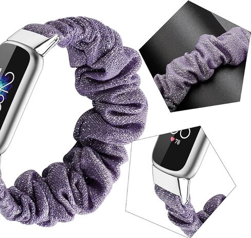 حزام متوافق مع حزام Fitbit Luxe، أساور معصم مطاطية ناعمة للنساء من Scrunchies بديلة لـ Luxe (صغير، أرجواني ذهبي 1) in Kuwait