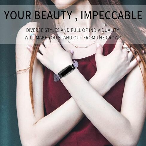 حزام متوافق مع حزام Fitbit Luxe، أساور معصم مطاطية ناعمة للنساء من Scrunchies بديلة لـ Luxe (صغير، أرجواني ذهبي 1) in Kuwait