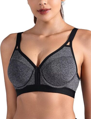ZeroBound Women's Sports Bra High Impact Lightly Lined Underwire V Neck Full Figure Running Workout Bras in Saudi Arabia