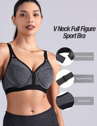 ZeroBound Women's Sports Bra High Impact Lightly Lined Underwire V Neck Full Figure Running Workout Bras in Saudi Arabia