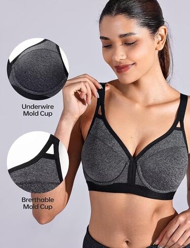 ZeroBound Women's Sports Bra High Impact Lightly Lined Underwire V Neck Full Figure Running Workout Bras in Saudi Arabia