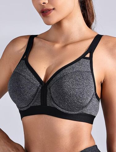 ZeroBound Women's Sports Bra High Impact Lightly Lined Underwire V Neck Full Figure Running Workout Bras in Saudi Arabia