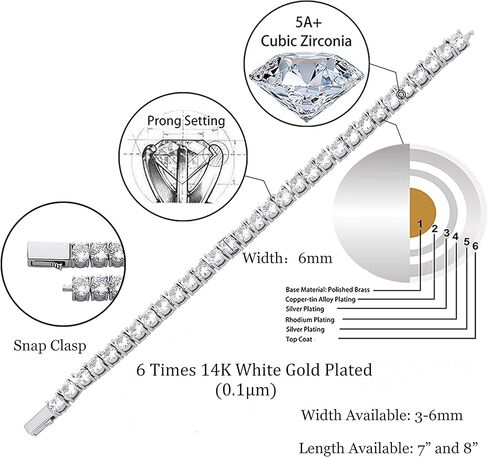 سوار تنس TOPGRILLZ للنساء صف واحد 3-6 مم مطلي بالذهب عيار 14 قيراط مكعب زركونيا ذهبي سوار تنس كلاسيكي للرجال مجوهرات بسيطة in Kuwait