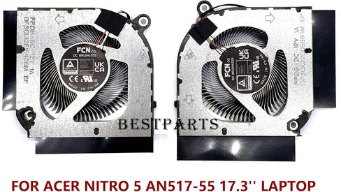 BestParts استبدال مروحة وحدة المعالجة المركزية الأصلية الجديدة + وحدة معالجة الرسومات للكمبيوتر المحمول ACER Nitro 5 (AN517-55) للألعاب مقاس 17.3 بوصة، P/N: FPDG DFSCK22D05883M، FPDH DFSCL12E16486M، مروحة 12 فولت in Saudi Arabia