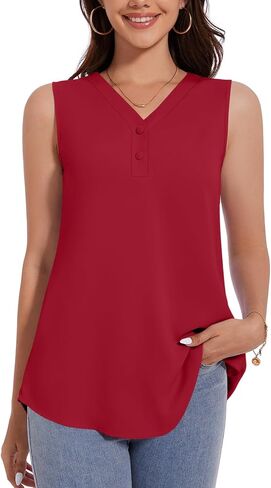 ALIGADUO Womens Summer Loose Fit Camisole Tank Tops V Neck Sleeveless Shirts Casual Blouse Button Up Tunic in Kuwait