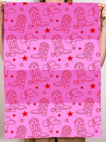 CENTRAL 23 Pink And Red Wrapping Paper - Cowboy Boots And Hats - 6 Sheets Of Birthday Gift Wrap - Wild West - Rodeo - For Women - Bridal Wrapping Paper - Recyclable in Saudi Arabia
