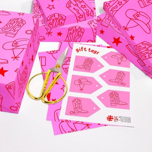 CENTRAL 23 Pink And Red Wrapping Paper - Cowboy Boots And Hats - 6 Sheets Of Birthday Gift Wrap - Wild West - Rodeo - For Women - Bridal Wrapping Paper - Recyclable in Saudi Arabia