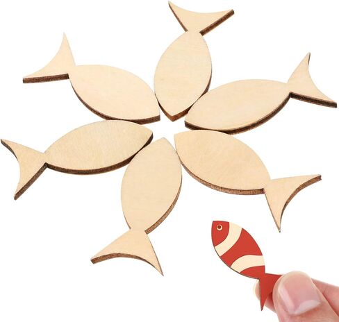 Wakauto 100pcs Wood Fish Cutouts Natural Sea Animal Cutout Shapes DIY Wooden Embellishment Slices for Art Crafts in Saudi Arabia