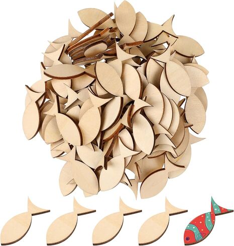 Wakauto 100pcs Wood Fish Cutouts Natural Sea Animal Cutout Shapes DIY Wooden Embellishment Slices for Art Crafts in Saudi Arabia