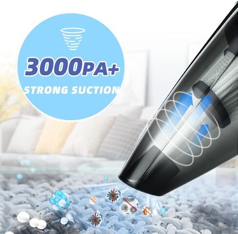 مكانس كهربائية محمولة بدون أسلاك، قوة شفط قوية 8000 باسكال، مكنسة كهربائية محمولة للسيارة بقوة 120 وات قابلة لإعادة الشحن وخفيفة الوزن ورطبة وجافة لتنظيف شعر الحيوانات الأليفة والمنزل والسيارة، حتى 30 دقيقة من وقت التشغيل in Saudi Arabia
