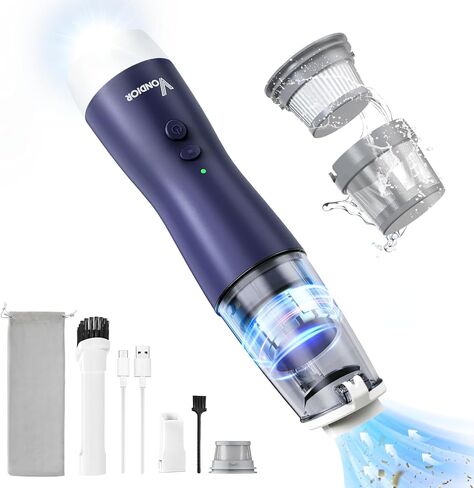 Handheld Vacuum Cordless, Car Vacuum Cordless Rechargeable 17000Pa, Mini Vacuum with Blower, Portable Car Vacuum with LED and Light, Wireless Vacuum Cleaner for Home Pet & Office (Blue) in Saudi Arabia