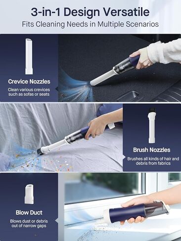 Handheld Vacuum Cordless, Car Vacuum Cordless Rechargeable 17000Pa, Mini Vacuum with Blower, Portable Car Vacuum with LED and Light, Wireless Vacuum Cleaner for Home Pet & Office (Blue) in Saudi Arabia
