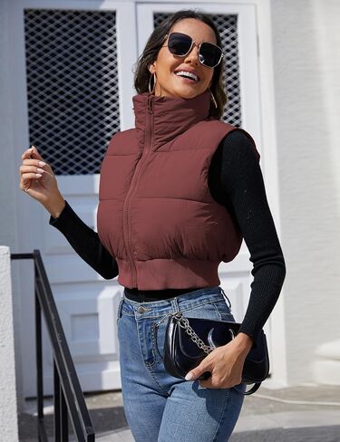 Dqbeng Puffer Vest Women Zip Up Stand Collar Sleeveless Outerwear Cropped Puffer Vest Padded Gilet in Kuwait