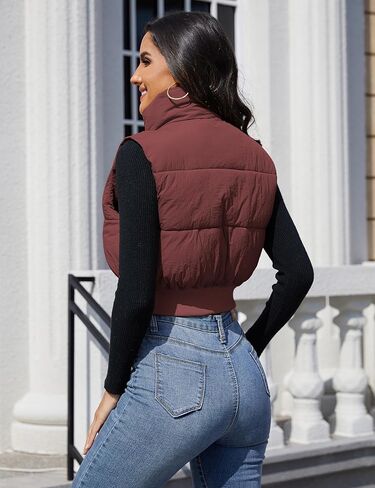 Dqbeng Puffer Vest Women Zip Up Stand Collar Sleeveless Outerwear Cropped Puffer Vest Padded Gilet in Kuwait