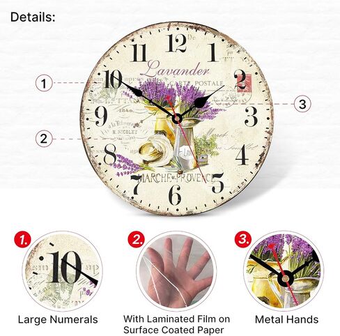 TAHEAT 12 Inch Vintage Lavender Wall Clock, Aesthetic Purple Bathroom Decor, Decorative Battery Operated Silent Non Ticking Wall Clocks for Kitchen Living Room Bedroom Office in Saudi Arabia
