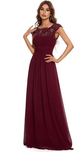 Ever-Pretty Women's Cap Sleeve Ruched Lace Round Neck Chiffon Formal Evening Gowns 09993-US in Kuwait