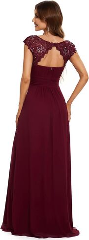 Ever-Pretty Women's Cap Sleeve Ruched Lace Round Neck Chiffon Formal Evening Gowns 09993-US in Kuwait