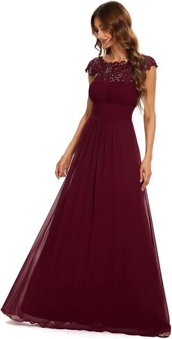 Ever-Pretty Women's Cap Sleeve Ruched Lace Round Neck Chiffon Formal Evening Gowns 09993-US in Kuwait