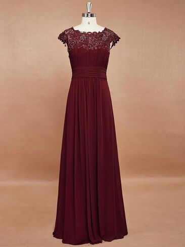 Ever-Pretty Women's Cap Sleeve Ruched Lace Round Neck Chiffon Formal Evening Gowns 09993-US in Kuwait