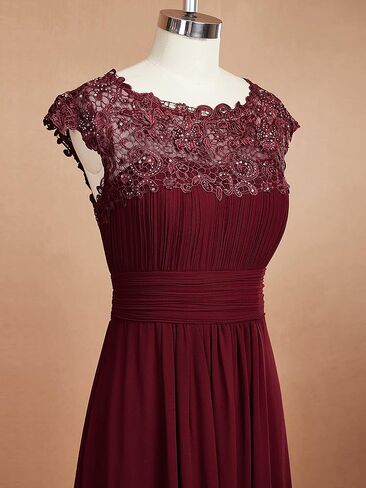 Ever-Pretty Women's Cap Sleeve Ruched Lace Round Neck Chiffon Formal Evening Gowns 09993-US in Kuwait