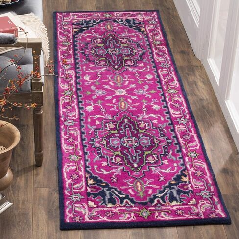 SAFAVIEH Bellagio Collection 2'3" x 7' Ivory / Pink BLG541A Handmade Medallion Premium Wool Runner Rug in Saudi Arabia