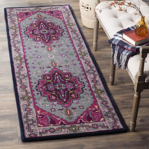 SAFAVIEH Bellagio Collection 2'3" x 7' Ivory / Pink BLG541A Handmade Medallion Premium Wool Runner Rug in Saudi Arabia
