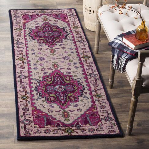 SAFAVIEH Bellagio Collection 2'3" x 7' Ivory / Pink BLG541A Handmade Medallion Premium Wool Runner Rug in Saudi Arabia