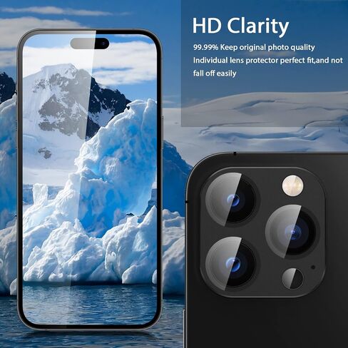[2Pack] for iPhone 14 Pro/iPhone 14 Pro Max Camera Lens Protector, 9H Tempered Glass Camera Cover Screen Metal Ring Case Friendly Scratch Resistant Easy to Install - Black in Saudi Arabia