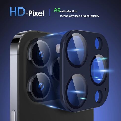 [2Pack] for iPhone 14 Pro/iPhone 14 Pro Max Camera Lens Protector, 9H Tempered Glass Camera Cover Screen Metal Ring Case Friendly Scratch Resistant Easy to Install - Black in Saudi Arabia