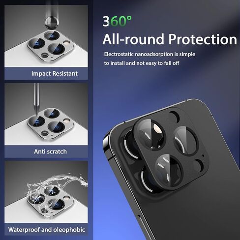 [2Pack] for iPhone 14 Pro/iPhone 14 Pro Max Camera Lens Protector, 9H Tempered Glass Camera Cover Screen Metal Ring Case Friendly Scratch Resistant Easy to Install - Black in Saudi Arabia