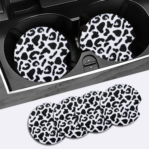 4 Pack Car Cup Holder Coaster,Rubber Backing Non-Slip Car Coasters for Cup Holders,2.75 inch New Print Car Coasters Absorbent with Finger Notch,Automotive Cup Holder Car Accessories (Cheetah) in Saudi Arabia