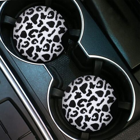 4 Pack Car Cup Holder Coaster,Rubber Backing Non-Slip Car Coasters for Cup Holders,2.75 inch New Print Car Coasters Absorbent with Finger Notch,Automotive Cup Holder Car Accessories (Cheetah) in Saudi Arabia