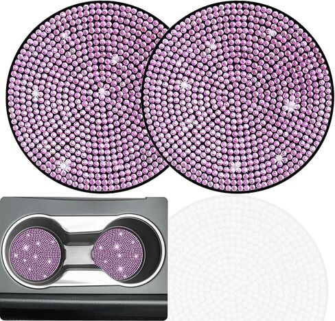 2 عبوة من قواعد أكواب السيارة لحاملات أكواب السيارات، حصيرة كأس مشروبات السيارة الكريستالية مثالية للنساء والفتيات (كريستال وردي) in Kuwait