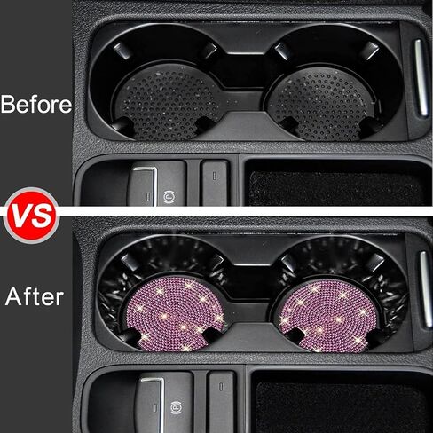 2 عبوة من قواعد أكواب السيارة لحاملات أكواب السيارات، حصيرة كأس مشروبات السيارة الكريستالية مثالية للنساء والفتيات (كريستال وردي) in Kuwait