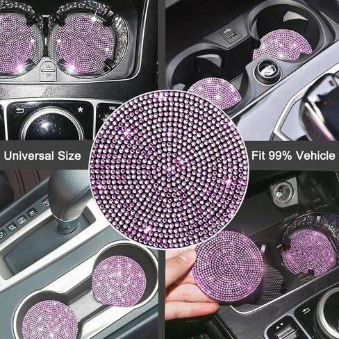 2 عبوة من قواعد أكواب السيارة لحاملات أكواب السيارات، حصيرة كأس مشروبات السيارة الكريستالية مثالية للنساء والفتيات (كريستال وردي) in Kuwait