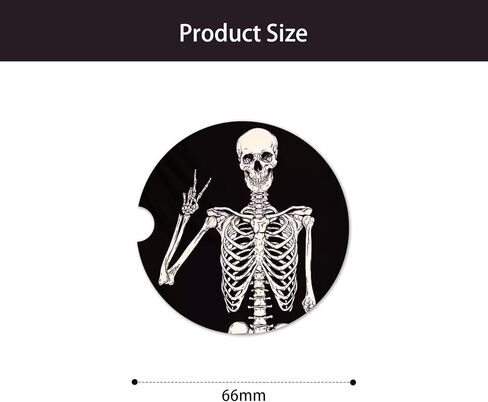 4 قطع قواعد أكواب للسيارة ماصة للمشروبات، قواعد سيارة من حجر السيراميك الماص للمشروبات وإكسسوارات السيارة للهالوين مع قاعدة من الفلين، هيكل عظمي مضحك لجمجمة الهالوين لحاملي الأكواب in Kuwait