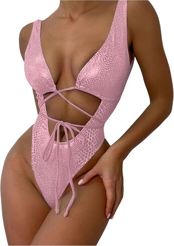 JUMISEE Women Rave Holographic Snakeskin Wrap Swimsuit Sexy Strappy Backless Bathing Suit in Saudi Arabia