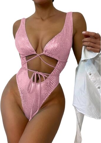 JUMISEE Women Rave Holographic Snakeskin Wrap Swimsuit Sexy Strappy Backless Bathing Suit in Saudi Arabia