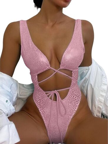 JUMISEE Women Rave Holographic Snakeskin Wrap Swimsuit Sexy Strappy Backless Bathing Suit in Saudi Arabia