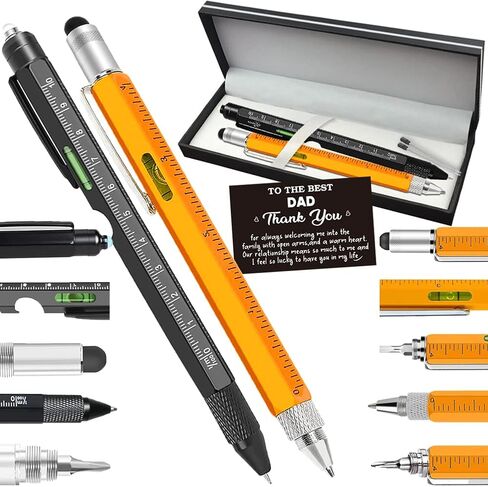 مجموعة أقلام متعددة الأدوات مكونة من قطعتين، هدايا عيد الأب للأب، هدايا أقلام أدوات رائعة مع قلم لمس، مسطرة، مستوى، قلم حبر جاف، شاشة تعمل باللمس، هدية عيد الأب من زوجة الابن والابن in Kuwait