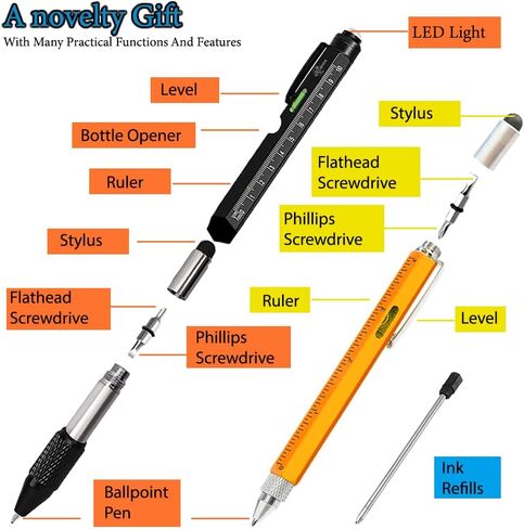 مجموعة أقلام متعددة الأدوات مكونة من قطعتين، هدايا عيد الأب للأب، هدايا أقلام أدوات رائعة مع قلم لمس، مسطرة، مستوى، قلم حبر جاف، شاشة تعمل باللمس، هدية عيد الأب من زوجة الابن والابن in Kuwait