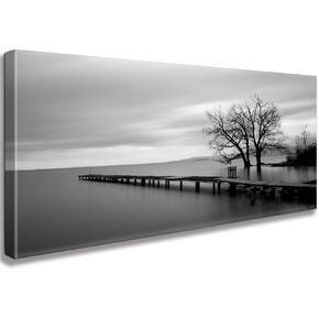 Zen Canvas Wall Art White Lotus Flower Bloom in Water Picture Prints Wall Grey Painting Meditation Spiritual Framed Home Decor (E, 8X16inch)