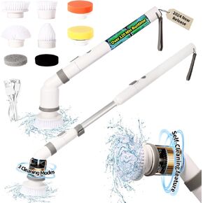 Electric Spin Scrubber, 2024 New, with Self-Clean, 3 Cleaning Modes, 8 in 1 for Bathroom Cleaning, Shower Scrubber with Long Handle, Power Scrubbers for Tiles and Tubs, Shower Cleaner Brush Electric in Saudi Arabia