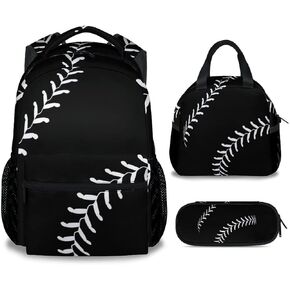 Baseball Backpack with Lunch Box and Pencil Case Set, 3 in 1 Matching Boys Black Backpacks Combo, Cool Bookbag and Pencil Case Bundle in Kuwait